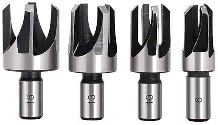 HOHXEN Cortador de Tapones de Madera, Tapón de Madera Broca Cónica, 4 Piezas de Acero al Carbono con Vástago Redondo, Juego de Brocas para Madera, Tamaño Métrico - 6mm/10mm/13mm/16mm - Plata