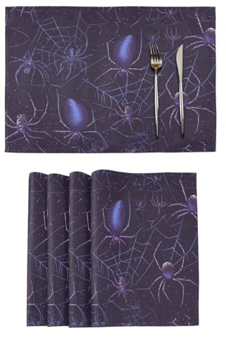Dark Purple Spiders Decorative placemats and coasters for dining table non slip underplate mat individuales para mesa de comedor rose gold set of 6 12x18