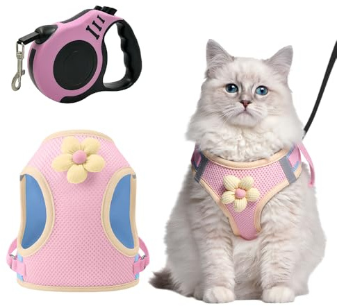 XFSRG Harnais Traction Chien Respirant Maille Réglable Harnais pour Petit Chien Laisse Rétractable Small Dog Harness Confortable Gilet Sécurité Promenade Accessoire Animaux Compagnie (Rose, M)
