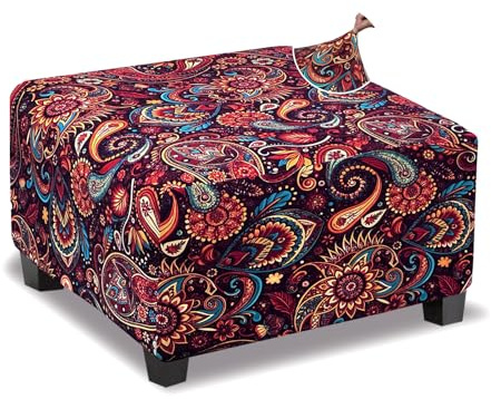 TOPHMDECOR Ottoman Cover Square Slipcovers Printed,Stretch Footrest Stool Cover for Ottoman Square,Soft Foot Stool Cover Protector with Nonslip Elastic Bottom (Medium,Flower E)