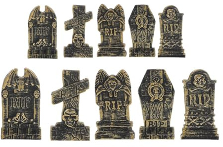 Alide 10 figuras de lápida en miniatura para Halloween, decoración de lápida pequeña, modelo de lápida de pueblo espeluznante, adorno