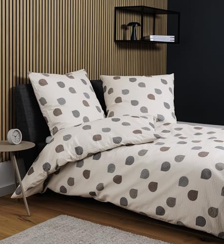 Janine Tango 20166 Mako-Soft-Seersucker Bettwäsche, 135x200,80x80, Taupe Sand