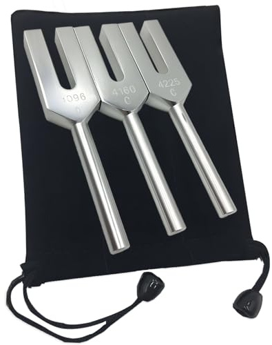 Hochfrequenz-Stimmgabeln für Therapie-Set, Aluminiumlegierung C4096, C4160, C4225, inklusive 3 Stimmgabeln, Holzhammer und Samtbeutel, präzise Frequenz für Chakra-Ausrichtung und Energietherapie