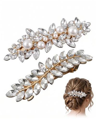 RAVNIX Set da 2 Accessori Capelli Sposa Fermagli d'Oro, Eleganti Clip per Capelli con Design Luminoso per Cerimonia, Tenuta Sicura e Confortevole per Acconciature Nuziali e Serate Speciali