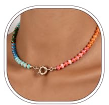 DAILI Colorful Beaded Necklace for Women, Rainbow Resin Bead Choker Necklace Lightweight Gemstone Beaded Necklace Statement Boho Jewellery for Women Girls Summer, Beach & Daily Use (Tropical)