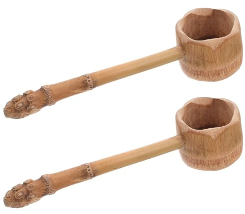 Luxshiny 2 Pièces Louche à Eau en Bambou Marron Manche Long, Résistance la Déformation, Design Vintage, Outil D'arrosage de Jardin Polyvalent Cuisine et Bain