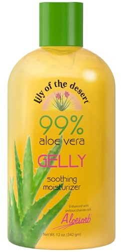 Lily Of The Desert Gelly Moisturizer - 99% Organic Aloe Vera Gel for Skin, After Sun Care with Aloe, Vitamin E Oil, and Vitamin C for Sunburn Relief, 12 Fl Oz