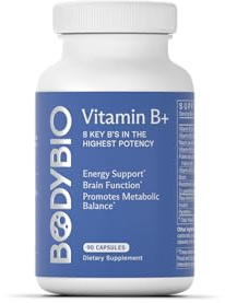BodyBio - Vitamin B Complex Including B1, B2, B3, B5, B6, Methyl B12, Folinic Acid, 5-MTHF, and B7 to Supports Alertness, Metabolism & Immune System, 90 Capsules