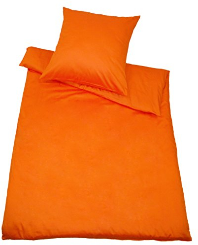 Kinzler B-10000/09 hochwertige Baumwoll-Satin Bettwäsche Uni, modern, 80x80 + 135x200 cm, orange