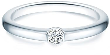 Trilani Damen Verlobungsring aus 925/- Sterling Silber mit Zirkonia im Brillantschliff - Solitärring Bandring Trauring Antragsring