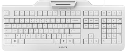 CHERRY KC 1000 SC, Kabelgebundene Security-Tastatur mit integriertem Kartenleser, EU-Layout (QWERTY), Plug & Play (USB-A), Flaches Design, Weiß-Grau