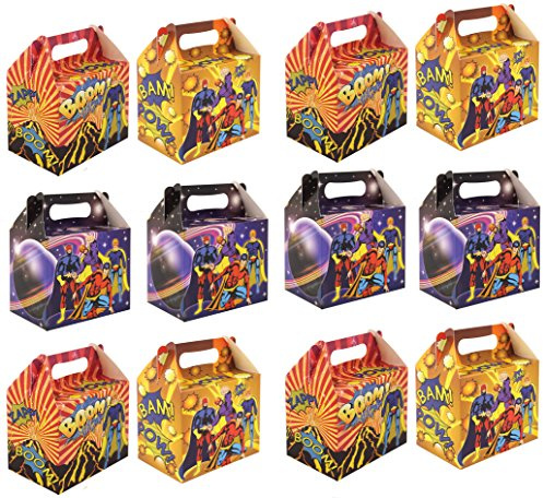 VALUE PACK 12 x Super Hero Paper Lunch Box Going Home Present Picnic Boxes