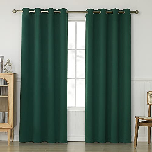 KEQIAOSUOCAI Dunkelgrüne Verdunkelungsvorhänge 213 cm für Wohnzimmer – 2 Paneele Ösenschal Verdunkelung Hunter Green Vorhang Thermoisoliert Schlaf Well Vorhänge Schlafzimmer, 52 B x 84 L, Smaragdgrün