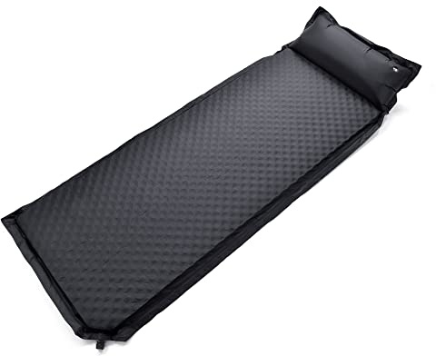 Lions® Self Inflating Camping Roll Mat With Inflatable Pillow Sleeping Mattress 3cm Thick (Black, Single)