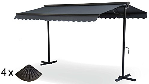 Doppelmarkise, 3 x 4 m und 4 beschwerte Platten, Anthrazit