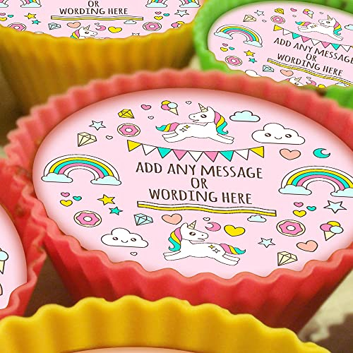 Unicorn Rainbow Magical - 20 x 5cm Personalised Edible Cupcake Toppers on Premium Icing