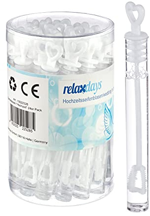 Relaxdays 96er Pack Seifenblasen Hochzeit, Herzgriff, Seifenblasenflüssigkeit, Gastgeschenk, Mitgebsel, Kinder, weiß