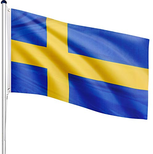 FLAGMASTER Teleskop Fahnenmast Aluminium 6,50m, 5-Fach höhenverstellbar, 30 Verschiedene Fahnen zur Wahl, Komplettset mit Bodenhülse