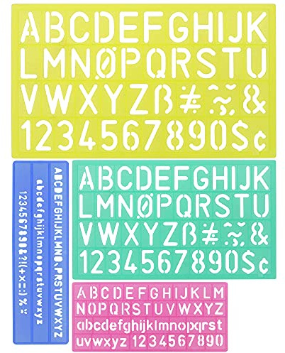 DECARETA 4 Pezzi Kit di Stencil per Lettere e Numeri, Stencil Riutilizzabili Lettere, Stencil Lettere Alfabeto Grandi, Normografo per Studenti, Fai da Te, 4 Size