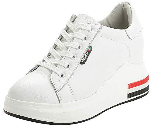 ANUFER Mujer Zapatillas Plataforma Alta Tacón de Cuña Oculto con Cordones Moda Zapatos Deportivos