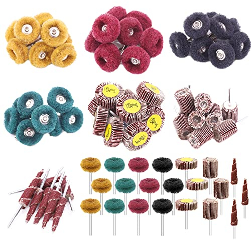 Swpeet 50 Stück Fächerschleifscheiben, Körnung 80, konischer Schaft 0,3 cm und 25 mm, Körnung 120, 180, 320, 400 mit 3 mm Schaft