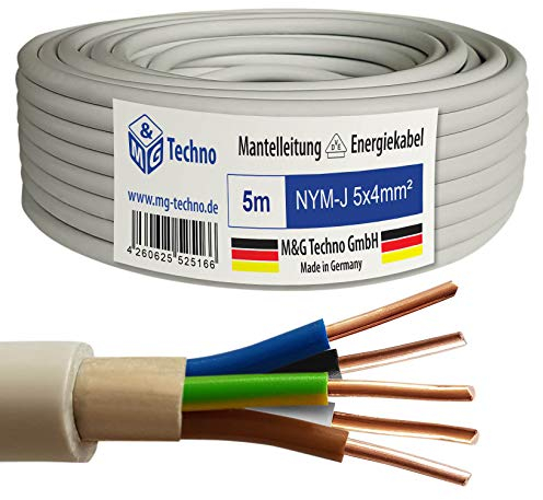 M&G Techno 5m NYM-J 5x4 mm² Mantelleitung Feuchtraumkabel Elektrokabel Kupfer Made in Germany, grau