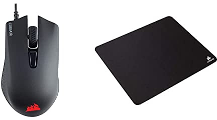Corsair Corsar Harpoon PRO RGB FPS/MOBA-Optisch-Gaming-Maus (12.000DPI Optisch Sensor, Leicht, 6 vollständig programmierbare Tasten) schwarz & MM100 Gaming Mauspad (Medium, Tuchfläche) schwarz