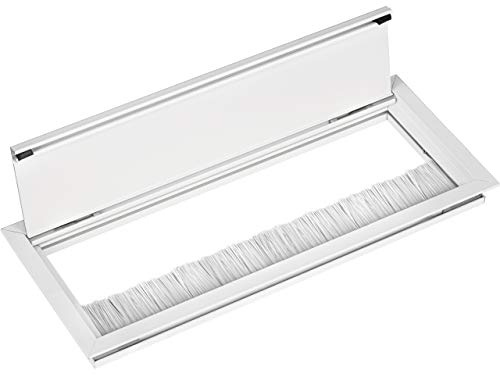 Gedotec passacavo bianco opaco | uscita cavo angolare 240 x 100 mm | ECO | presa cavo in alluminio | apertura da tavolo con guarnizione a spazzola | 1 pezzo - passacavo da incasso