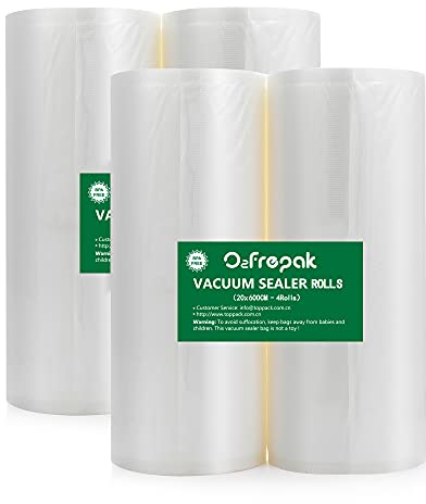 O2frepak 4 Folienrollen 20x600cm Vakuumierrollen für Lebensmittel,BPA-Frei Vakuumierbeutel Sous Vide Beutel Folien für Vakuumierer und Folienschweißgeräte Geeignet (gesamt:2400cm)