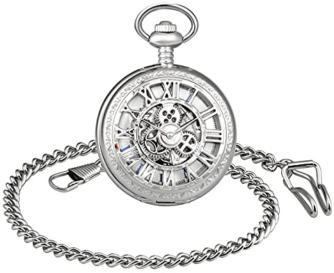 SUPBRO Damen Herren Taschenuhr Römische Loch Ziffern Analog Mechanische Kettenuhr Uhr Pocket Watch mit Kette Pullover Kette