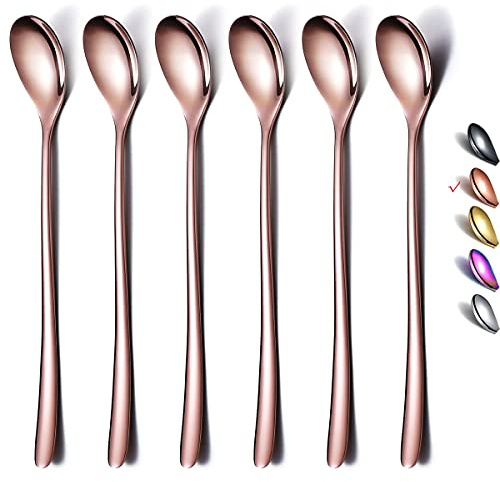 Homquen Stainless Steel Latte Spoons, Long Handle Coffee Spoons Teaspoons Set of 6, 7.8''/19.8cm Mixing Stirring Spoon, Ideal for Latte Coffee, Espresso, Iced Tea, Cool Drinking (Rose Gold)