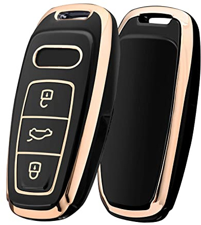 OATSBASF Schlüsselhülle Geeignet für Audi, Autoschlüssel Hülle für A6L A6 A7 A8 Q7 Q8 E-Tron 2019 2020 Silicone TPU Schutzhülle (Goldener Rand-Schwarz)