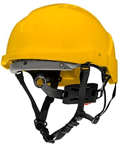 NEO TOOLS Industriehelm für Höhenarbeiten, verstellbarer Umfang 51-63cm, Material: ABS, 6-Punkt-Gurt, 4-Punkt-Kinnriemen, Gewicht: 430g, resistent gegen seitliche Verformung (Gelb)