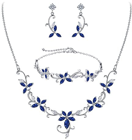 Clearine Braut Schmuck-Set für Damen Marquise Zirkonia CZ Statement Halskette, Ohrringe und Armband-Set für Hochzeit Party Klar Silber-Ton