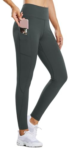 baleaf Leggins Termici Donna Impermeabile Vita Alta Pantaloni Invernali Sportivi Felpati Leggings Caldi Trekking con Tasche Grigio S