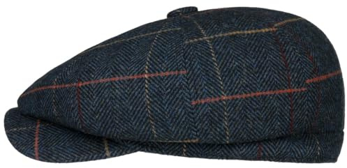 Lipodo Ballonmütze Herringbone Check Kariert Mit Wolle Weiches Material Damen Herren Herbst Winter dunkelblau S (55-56 cm)