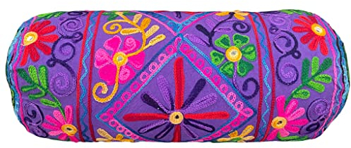 Original Kikan Funda de cojín de algodón bohemio de 46 x 18 cm, diseño de Takiya redondo para yoga, meditación, bordado, espalda y cuello, funda de almohada vegana (solo fundas)