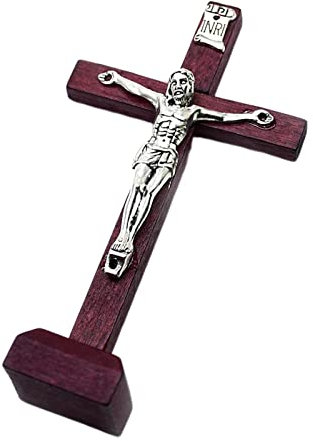 Milageto Crucifijo de Cruz de Madera Religiosa, Estatua de Jesucristo, Cruz de Mesa católica para decoración de hogar y Oficina, Regalos coleccionables, Burgundy