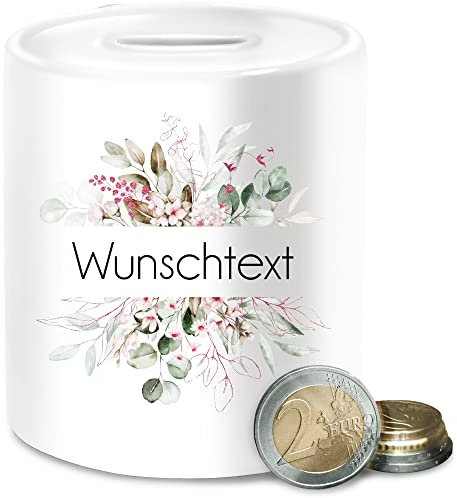 Spardose - Aufdruck selbst gestalten - Wunschtext I Geschenk personalisiert I Geschenk Weihnachten - Unisize - Weiß - Geschenke Friseur trinkgeldkasse personalisierte Blume sparbüchse
