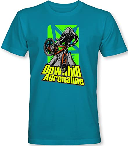 T-shirt för barn: Downhill Adrenaline – cykel present pojkar och flickor – cyklist i mountainbike MTB BMX scooter cykel utomhus pojke barn, Azur Blue, 140 cm