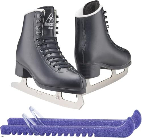 Jackson Ultima Black Figure Ice Skates for Boys/Size: Junior 11 Bundle with Skate Guards