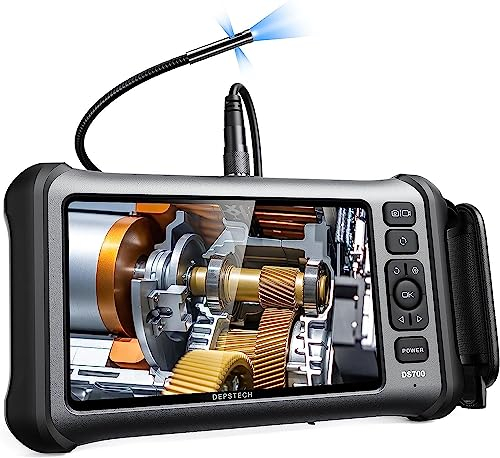 DEPSTECH DREI Linsen Endoskopkamera mit Licht, 7 Zoll IPS Bildschirm, Tonaufnahme Inspektionskamera mit Halterung, 1080P HD Kanalkamera Rohrkamera 5m Schlangenkamera Industrie Inspektion
