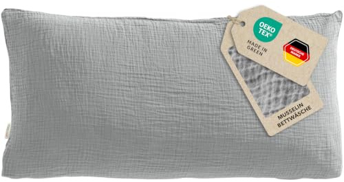 Pure Label Musselin Kopfkissenbezug 40x80 cm 100% Baumwolle - Grau | Traumhaft weiche, kuschelige Bettwäsche-Sets aus Musselin - 40° Waschbar