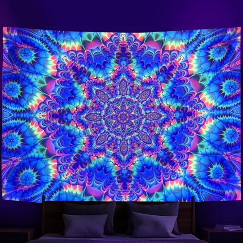aupawdy Tapiz De Pared Fluorescencia UV Tapiz de Mandala Indio Hippie Tapices Decoración de Pared para Dormitorio Sala de Estar Toalla de Playa 150 X 200 cm