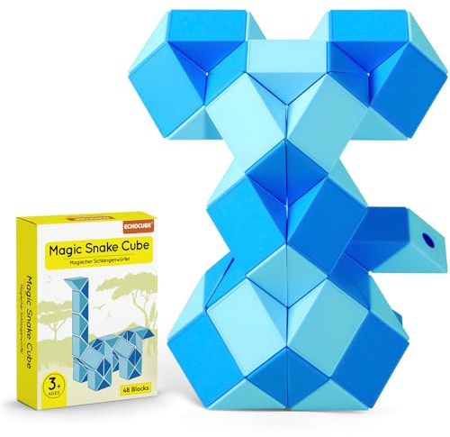 ECHOCUBE Magic Snake Cube, 48 delar av ormen Ruler Twist Puzzle Party Favours Gifts Gifts, Pedagogisk kreativ orm Fidget Toys för barn/vuxna (Blå)