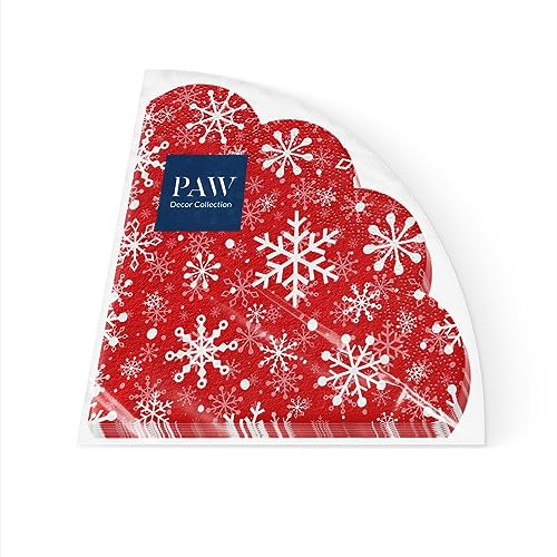 PAW - Serviette Papier - 3 Plis (Ø 32 cm) I Lot de 12 I Serviette de Table Papier - Noël, Hiver, Vacances, Neige, Flocons De Neige I Décoration de Table Idéale pour Noël (Christmas Snowflakes Red)