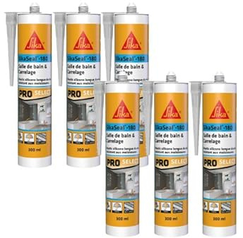 Lot de 6 mastics silicone SIKA Sikaseal-180 Salle de bain & carrelage - Transparent - 300ml