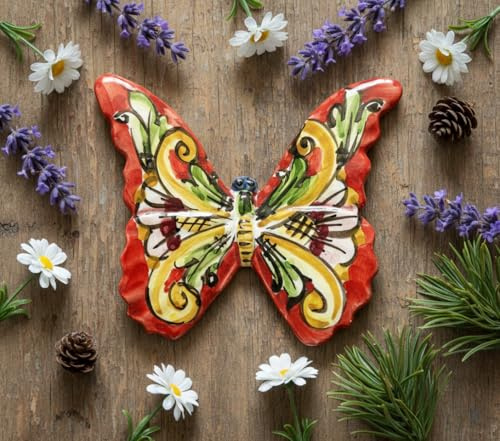 Mondocreazioni Farfalla in ceramica siciliana di caltagirone realizzata e decorata totalmente a mano (15 CM, 06)
