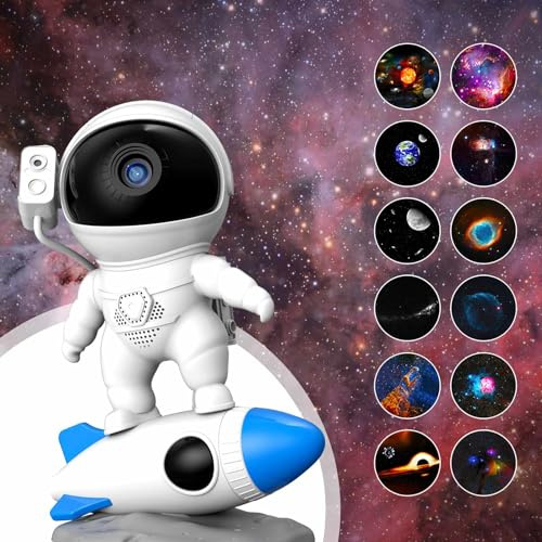 Fulluky Astronauta - Proyector de cielo estrellado con luz nocturna, Galaxy Light con 12 lentes, proyector astronauta para niños y adultos, proyector de cielo estrellado (misil)
