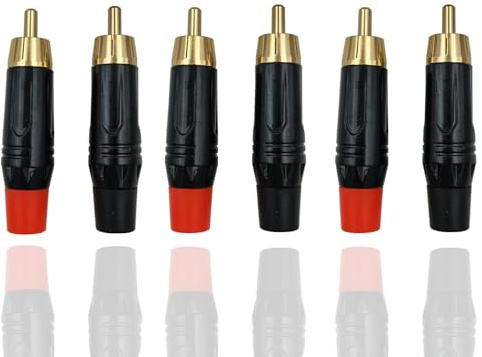 BRIEFCEC Cinch-Stecker mit vergoldetem Audio-Phono-Lötstecker auf Cinch-Buchse (6 Stück)
